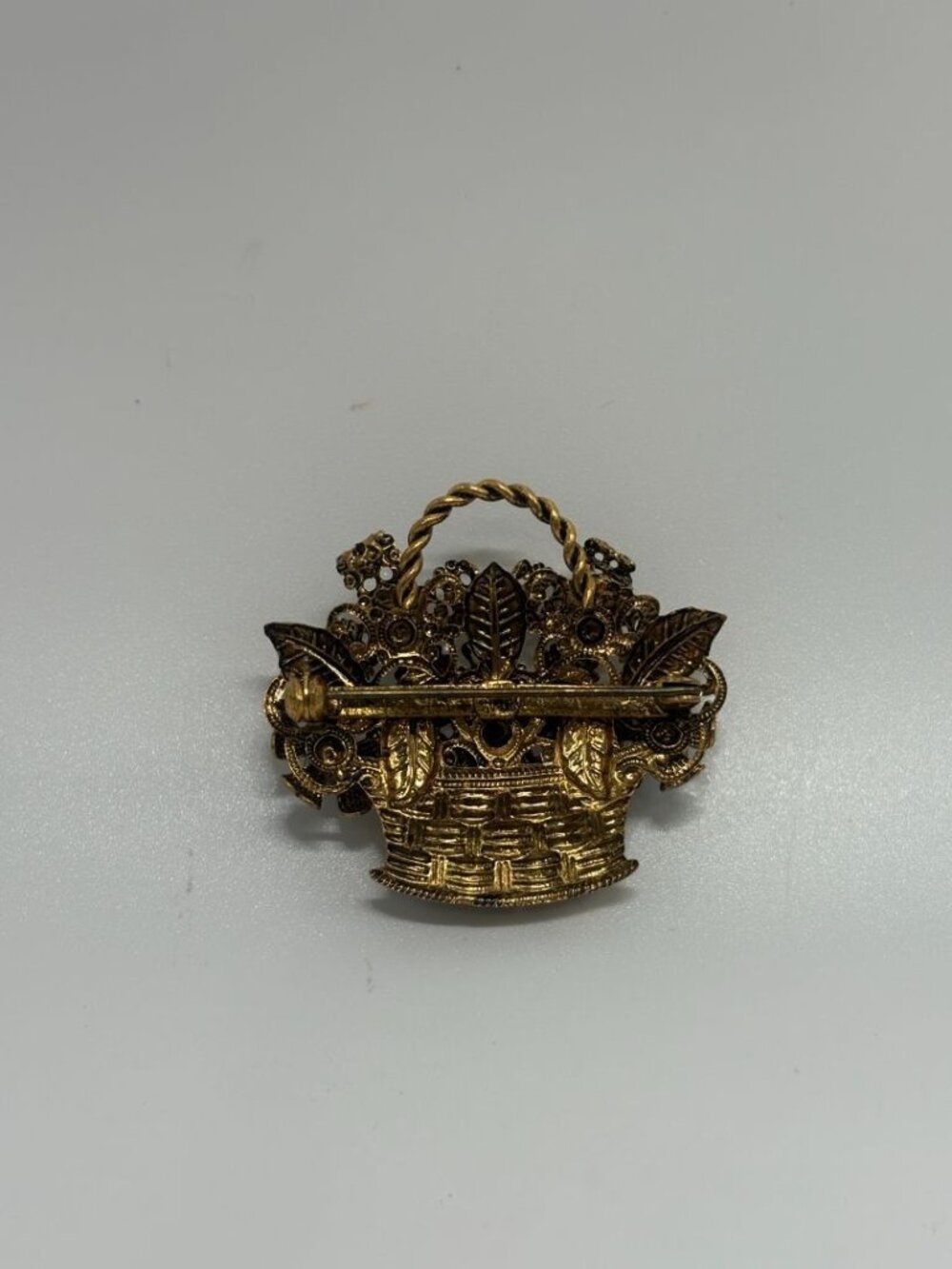 Gold-Tone Vintage Rhinestone Flower Basket 1950s/1960s Brooch Pin - Picture 6 of 7